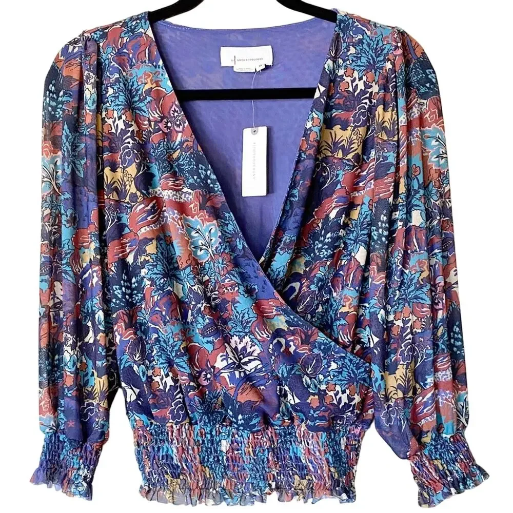 Anthropologie Ines Smocked Surplice Blouse Top, XS - Picture 4 of 8